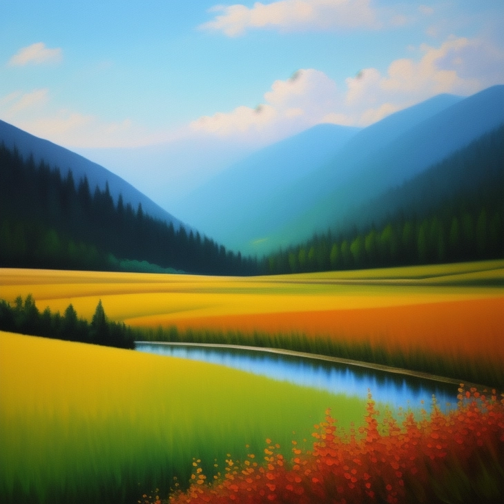 Генерация по запросу beautiful landscape filter-style oilpaint Stable Diffusion
